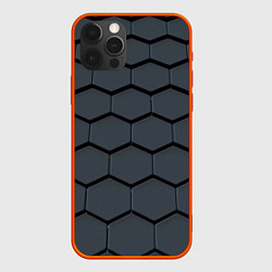Чехол для iPhone 12 Pro Max Металлическая серая броня, цвет: 3D-красный