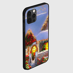 Чехол для iPhone 12 Pro Max Украшенный новогодний коттедж и снежные сугробы, цвет: 3D-черный — фото 2