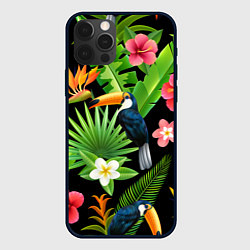 Чехол для iPhone 12 Pro Max Тропический паттерн с туканом, цвет: 3D-черный