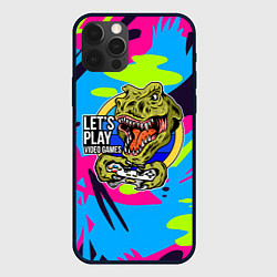 Чехол для iPhone 12 Pro Max Lets play video games - dinosaur, цвет: 3D-черный