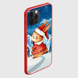 Чехол для iPhone 12 Pro Max Новогодний заяц снежный фон, цвет: 3D-красный — фото 2