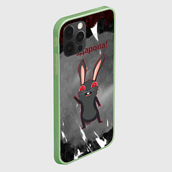 Чехол для iPhone 12 Pro Max Чёрный кролик говорит здарова, цвет: 3D-салатовый — фото 2