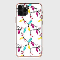 Чехол для iPhone 12 Pro Max Новогодняя гирлянда белая, цвет: 3D-светло-розовый