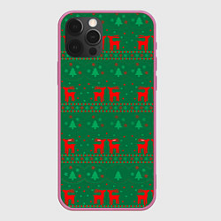 Чехол для iPhone 12 Pro Max Новогодний узор с ёлочками, цвет: 3D-малиновый