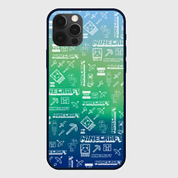 Чехол для iPhone 12 Pro Max Майнкрафт символы на потертом фоне, цвет: 3D-черный