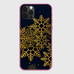 Чехол для iPhone 12 Pro Max Золотые снежинки, цвет: 3D-малиновый
