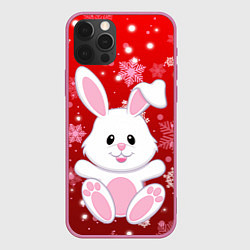 Чехол для iPhone 12 Pro Max Весёлый кролик в снежинках, цвет: 3D-малиновый