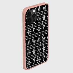 Чехол для iPhone 12 Pro Max Узор с ёлками снежинками и оленями, цвет: 3D-светло-розовый — фото 2