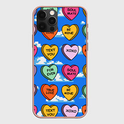 Чехол для iPhone 12 Pro Max Валентинки конфетки сердечки с посланиями, цвет: 3D-светло-розовый