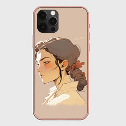 Чехол для iPhone 12 Pro Max Аниме девушка в профиль, цвет: 3D-светло-розовый
