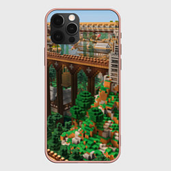 Чехол для iPhone 12 Pro Max Minecraft постройка, цвет: 3D-светло-розовый