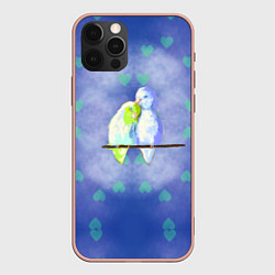 Чехол iPhone 12 Pro Max Влюбленные попугаи в день Святого Валентина