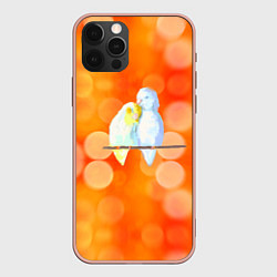 Чехол для iPhone 12 Pro Max Пара влюбленных попугаев, цвет: 3D-светло-розовый