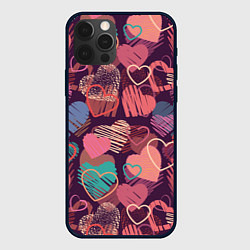 Чехол для iPhone 12 Pro Max Узор из разных сердец, цвет: 3D-черный
