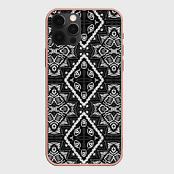 Чехол для iPhone 12 Pro Max Черно-белый этнический восточный орнамент, цвет: 3D-светло-розовый