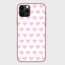 Чехол для iPhone 12 Pro Max Pink hearts, цвет: 3D-светло-розовый