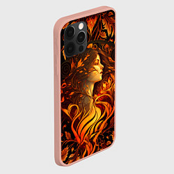 Чехол для iPhone 12 Pro Max Девушка в стиле ар-нуво с огнем и осенними листьям, цвет: 3D-светло-розовый — фото 2