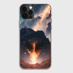 Чехол для iPhone 12 Pro Max Свет галактики над местностью, цвет: 3D-светло-розовый
