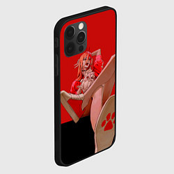 Чехол для iPhone 12 Pro Max Человек бензопила: пауэр демон крови с котиком, цвет: 3D-черный — фото 2