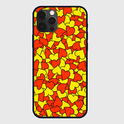 Чехол для iPhone 12 Pro Max Красно-желтые сердца, цвет: 3D-черный