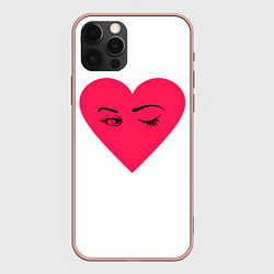 Чехол для iPhone 12 Pro Max Красное сердце - любовь с глазами, цвет: 3D-светло-розовый