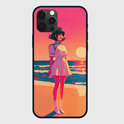 Чехол для iPhone 12 Pro Max Аниме-девушка в белом платье на фоне розового зака, цвет: 3D-черный