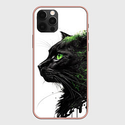 Чехол для iPhone 12 Pro Max Кот с зелеными глазами, цвет: 3D-светло-розовый