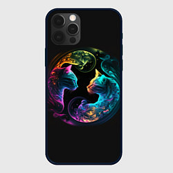 Чехол для iPhone 12 Pro Max Инь-янь коты неон, цвет: 3D-черный