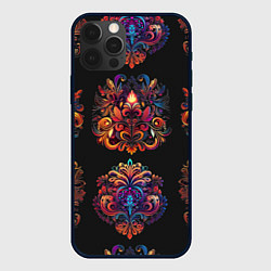 Чехол для iPhone 12 Pro Max Русские орнаменты неон, цвет: 3D-черный