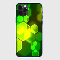 Чехол для iPhone 12 Pro Max Зелёные соты абстракция, цвет: 3D-черный