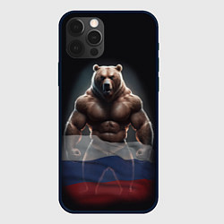 Чехол для iPhone 12 Pro Max Патриотичный медведь с российским флагом, цвет: 3D-черный