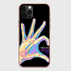 Чехол для iPhone 12 Pro Max Сердечко левой рукой - неоновый рентген, цвет: 3D-светло-розовый