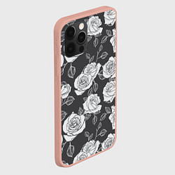 Чехол для iPhone 12 Pro Max Нарисованные белые розы, цвет: 3D-светло-розовый — фото 2