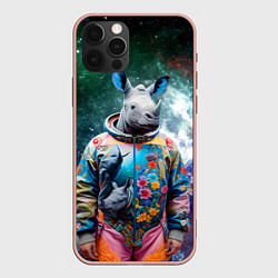 Чехол для iPhone 12 Pro Max Rhino in spacesuit - neural network, цвет: 3D-светло-розовый