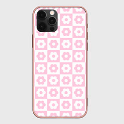 Чехол для iPhone 12 Pro Max Pink flower checkers, цвет: 3D-светло-розовый