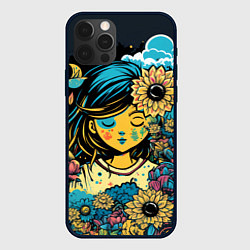 Чехол для iPhone 12 Pro Max Красивая девушка и цветы, цвет: 3D-черный