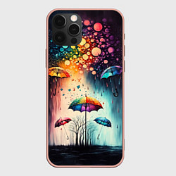 Чехол для iPhone 12 Pro Max Яркие зонтики под дождем, цвет: 3D-светло-розовый