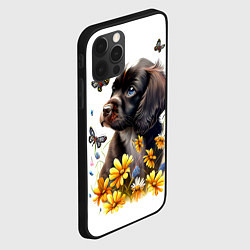 Чехол для iPhone 12 Pro Max Черный щенок и жёлтые полевые цветы, цвет: 3D-черный — фото 2