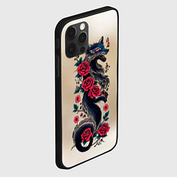 Чехол для iPhone 12 Pro Max Irezumi - татуировка лиса в розах, цвет: 3D-черный — фото 2