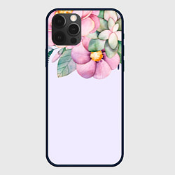 Чехол для iPhone 12 Pro Max Пастельные цветы акварелью - наверху, цвет: 3D-черный