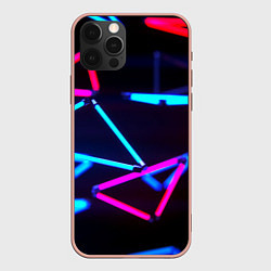 Чехол для iPhone 12 Pro Max Неоновые фигуры ночь, цвет: 3D-светло-розовый