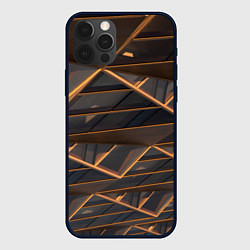 Чехол для iPhone 12 Pro Max Объёмные оранжевые линии и серые фигуры, цвет: 3D-черный