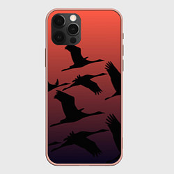 Чехол для iPhone 12 Pro Max Лебединая стая в ночи, цвет: 3D-светло-розовый