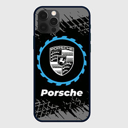 Чехол для iPhone 12 Pro Max Porsche в стиле Top Gear со следами шин на фоне, цвет: 3D-черный