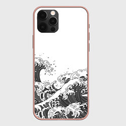 Чехол для iPhone 12 Pro Max Японские волны на белом фоне, цвет: 3D-светло-розовый
