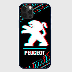 Чехол для iPhone 12 Pro Max Значок Peugeot в стиле glitch на темном фоне, цвет: 3D-черный