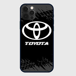 Чехол для iPhone 12 Pro Max Toyota speed на темном фоне со следами шин, цвет: 3D-черный