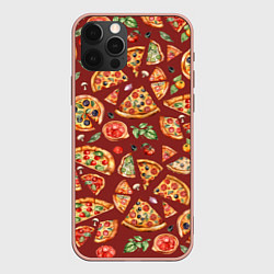 Чехол для iPhone 12 Pro Max Кусочки пиццы ассорти - акварельный паттерн, цвет: 3D-светло-розовый