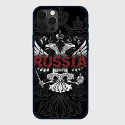 Чехол для iPhone 12 Pro Max Герб России с надписью Russia, цвет: 3D-черный