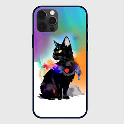 Чехол для iPhone 12 Pro Max Чёрная кошечка с сердечком на груди, цвет: 3D-черный